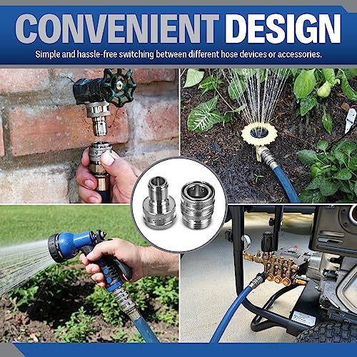 Essential Washer Stainless Steel ¾” Garden Hose Quick Connect Fittings | One Hand Operation Design | Plug & Coupler Set Of 4 - Image 5
