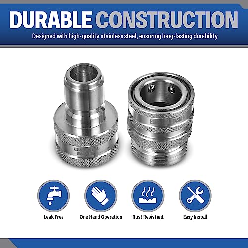 Essential Washer Stainless Steel ¾” Garden Hose Quick Connect Fittings | One Hand Operation Design | Plug & Coupler Set Of 4 - Image 3