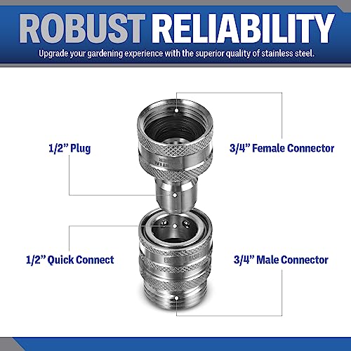 Essential Washer Stainless Steel ¾” Garden Hose Quick Connect Fittings | One Hand Operation Design | Plug & Coupler Set Of 4 - Image 2