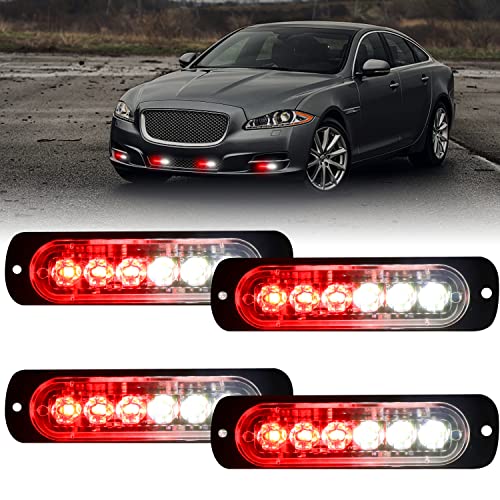 XTAUTO 4pcs Universal 12V-24V Super Bright Red/White 18W 6-LED Warning Emergency Construction Surface Mount Beacon Flash Caution Strobe Light Bar - Image 1