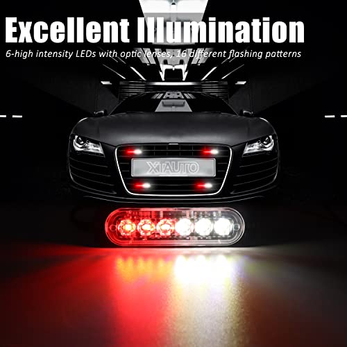 XTAUTO 4pcs Universal 12V-24V Super Bright Red/White 18W 6-LED Warning Emergency Construction Surface Mount Beacon Flash Caution Strobe Light Bar - Image 2