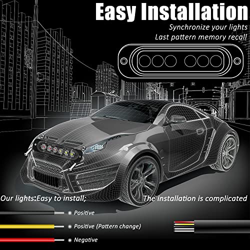 XTAUTO 4pcs Universal 12V-24V Super Bright Red/White 18W 6-LED Warning Emergency Construction Surface Mount Beacon Flash Caution Strobe Light Bar - Image 5