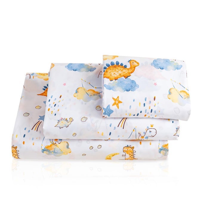 FULL SHEET SET KIDS DINO ADVENTURE 4 PIECES SOFT CUTE MICROFIBER BED SHEET FOR BOY GIRLS TEENS OEKO TEXTED BREATHABLE COOLING FABRIC DEEP POCKET FULL ELASTIC SHEETS