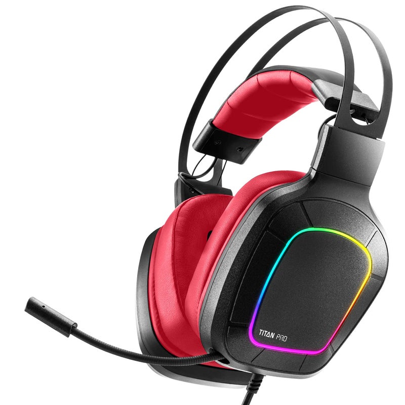NITHO Titan PRO 7.1 Surround Gaming Headset with Cardioid Microphone for PS5, PS4, PC, Laptop, Over-Ear Stereo Wired Gaming Headphones with RGB LED Light, 3.5 mm Audio Jack, 50 mm Drivers - Red - Image 1