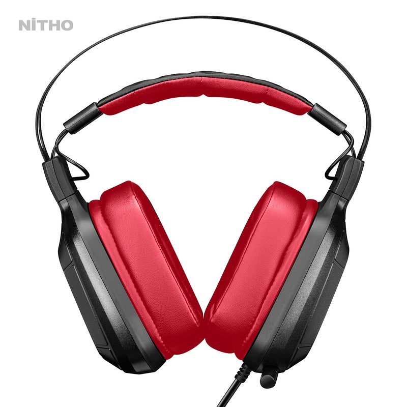 NITHO Titan PRO 7.1 Surround Gaming Headset with Cardioid Microphone for PS5, PS4, PC, Laptop, Over-Ear Stereo Wired Gaming Headphones with RGB LED Light, 3.5 mm Audio Jack, 50 mm Drivers - Red - Image 3