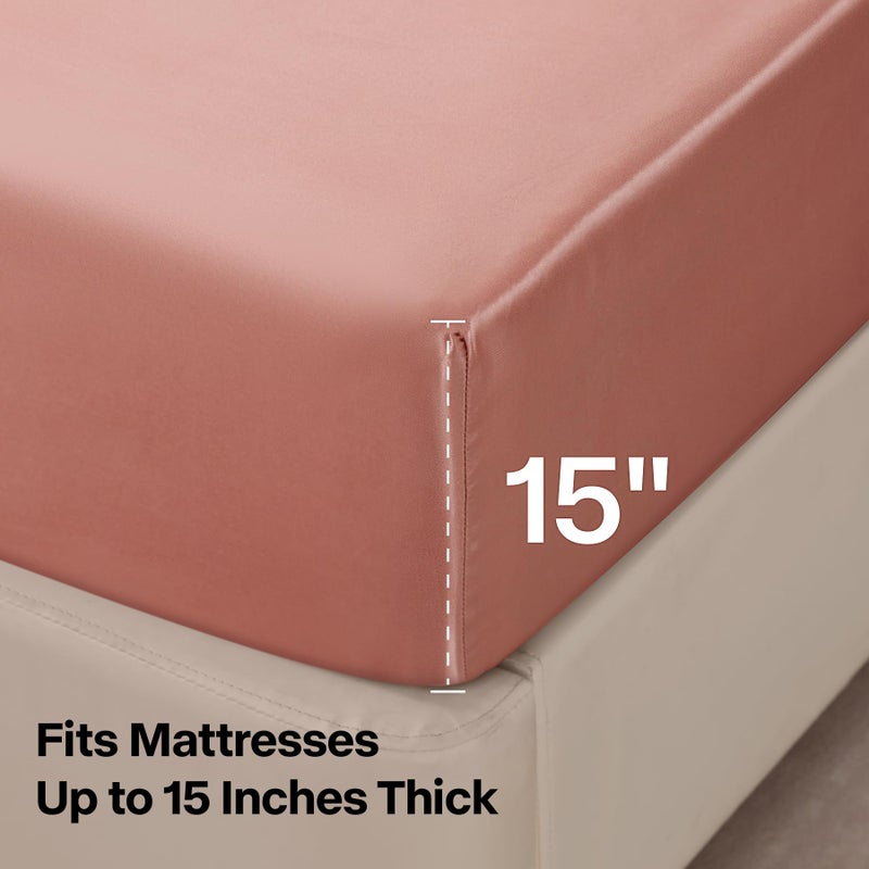 BEDELITE Satin Sheets Full Size Bed Set  Luxury Soft Rose Pink Silky Sheets for Hair and Skin  Similar to Silk Bed Sheets Set 4 Pieces with 1 Deep Pocket Fitted Sheet  1 Flat Sheet  and 2 Pillowcases - Image 5