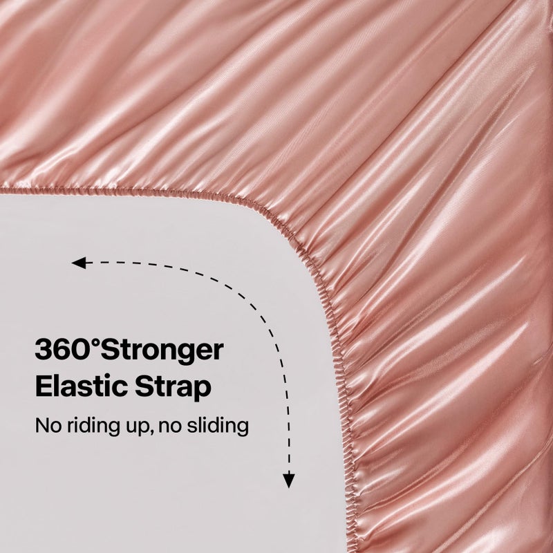 BEDELITE Satin Sheets Full Size Bed Set  Luxury Soft Rose Pink Silky Sheets for Hair and Skin  Similar to Silk Bed Sheets Set 4 Pieces with 1 Deep Pocket Fitted Sheet  1 Flat Sheet  and 2 Pillowcases - Image 4