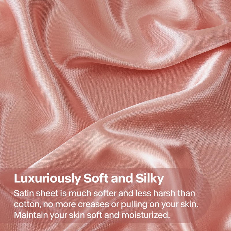 BEDELITE Satin Sheets Full Size Bed Set  Luxury Soft Rose Pink Silky Sheets for Hair and Skin  Similar to Silk Bed Sheets Set 4 Pieces with 1 Deep Pocket Fitted Sheet  1 Flat Sheet  and 2 Pillowcases - Image 3