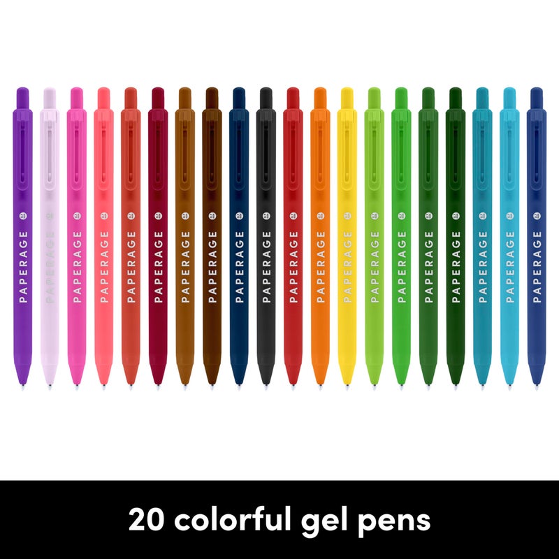 PAPERAGE Gel Pens With Retractable Medium Point (0.7mm), 20 Pack Colored Gel Pens, Assorted Colors, Smooth Writing Pens For Journals, Notebooks, Note Pads, Drawing, Office & School Supplies - Image 2