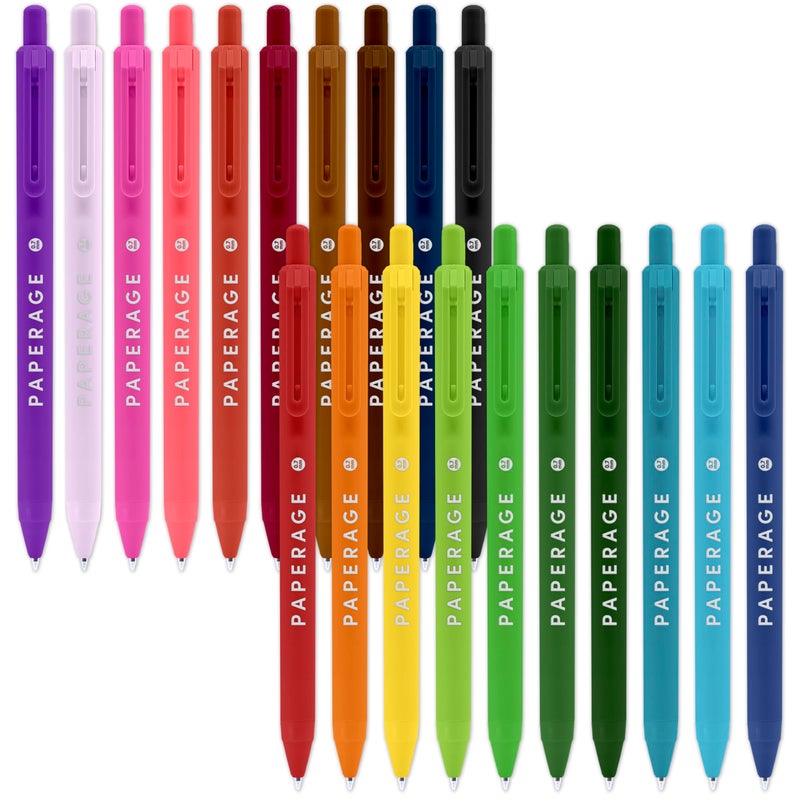 PAPERAGE Gel Pens With Retractable Medium Point (0.7mm), 20 Pack Colored Gel Pens, Assorted Colors, Smooth Writing Pens For Journals, Notebooks, Note Pads, Drawing, Office & School Supplies - Image 1