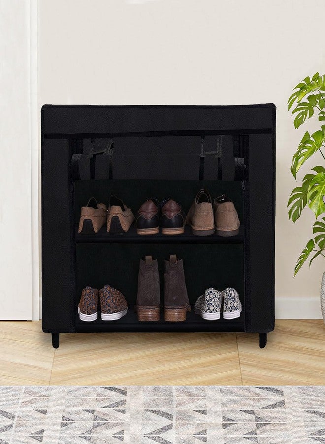 ROBMOB 2 Tier Black ShoeRack with Metal Pipes, Plastic Connectors & NonWoven Fabric Cover - Image 2