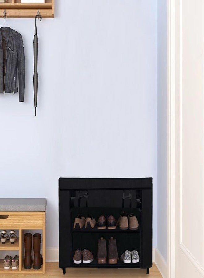 ROBMOB 2 Tier Black ShoeRack with Metal Pipes, Plastic Connectors & NonWoven Fabric Cover - Image 5