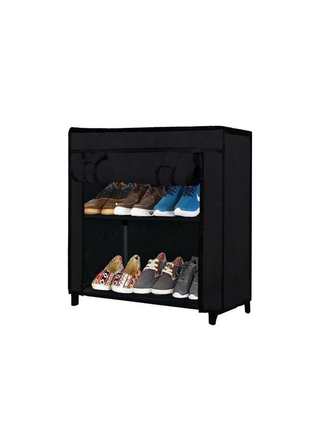ROBMOB 2 Tier Black ShoeRack with Metal Pipes, Plastic Connectors & NonWoven Fabric Cover - Image 1
