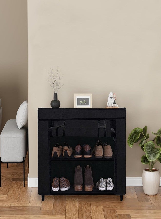 ROBMOB 2 Tier Black ShoeRack with Metal Pipes, Plastic Connectors & NonWoven Fabric Cover - Image 3