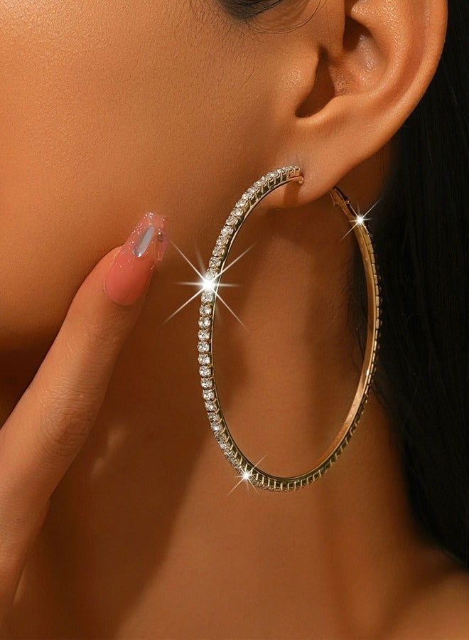 DAEVO Gold Plated 7cm Large Sparkling Zircon Hoop Earrings Women Hypoallergenic Lightweight Elegant Daily Wedding Party Bold Statement Gift Jewelry - Image 3