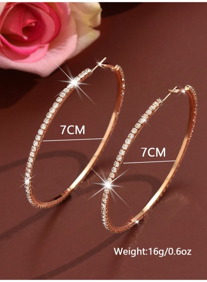 DAEVO Gold Plated 7cm Large Sparkling Zircon Hoop Earrings Women Hypoallergenic Lightweight Elegant Daily Wedding Party Bold Statement Gift Jewelry - Image 4