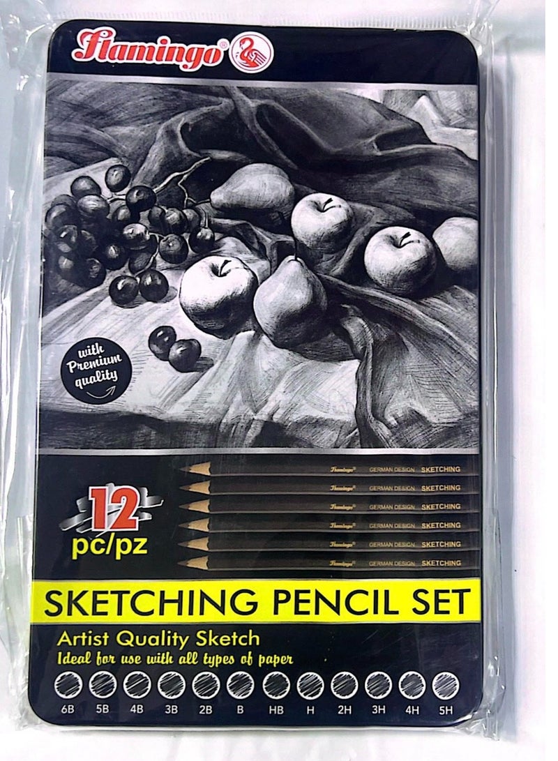 طقم أقلام رسم مكون من 12 قطعة باللون الأسود