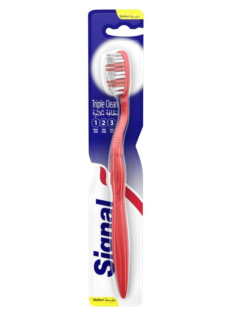 سيجنال فرشاة أسنان تريبل كلين متوسطة لازالة الجير والحماية من التسوس قطعة واحدة متعدد الألوان