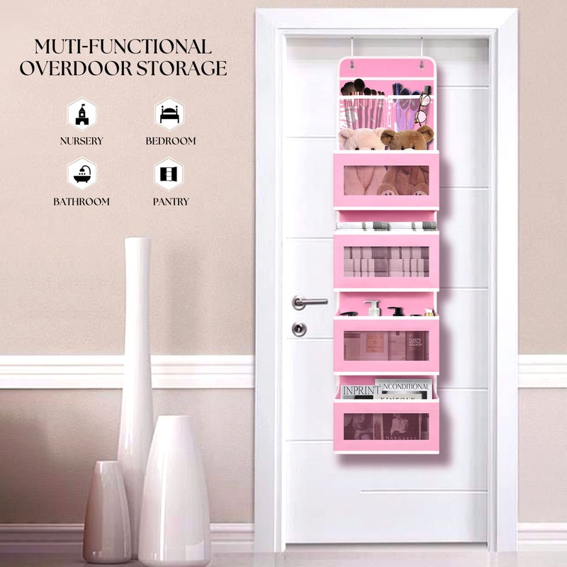 Giraffe Creation Over Door Organizer with 4 Large Capacity Pockets, Hanging Organizer Storage for Closet Bathroom Nursery Bedroom Dorm, Toys Cosmetics Sundries and Baby Essentials, Pink - Image 2