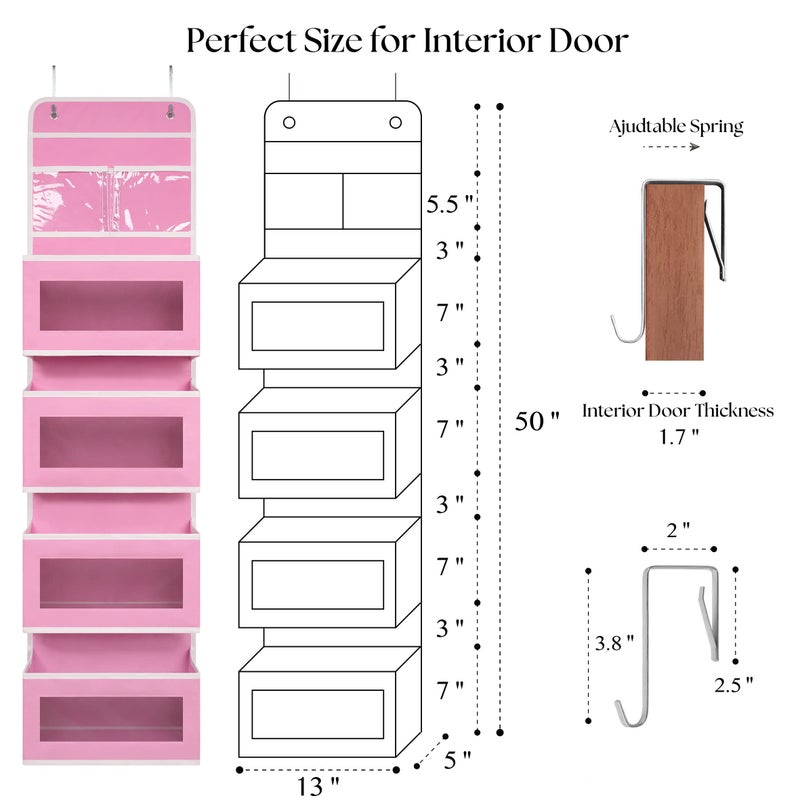 Giraffe Creation Over Door Organizer with 4 Large Capacity Pockets, Hanging Organizer Storage for Closet Bathroom Nursery Bedroom Dorm, Toys Cosmetics Sundries and Baby Essentials, Pink - Image 5