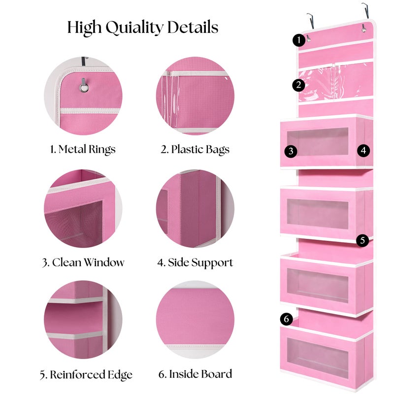 Giraffe Creation Over Door Organizer with 4 Large Capacity Pockets, Hanging Organizer Storage for Closet Bathroom Nursery Bedroom Dorm, Toys Cosmetics Sundries and Baby Essentials, Pink - Image 3