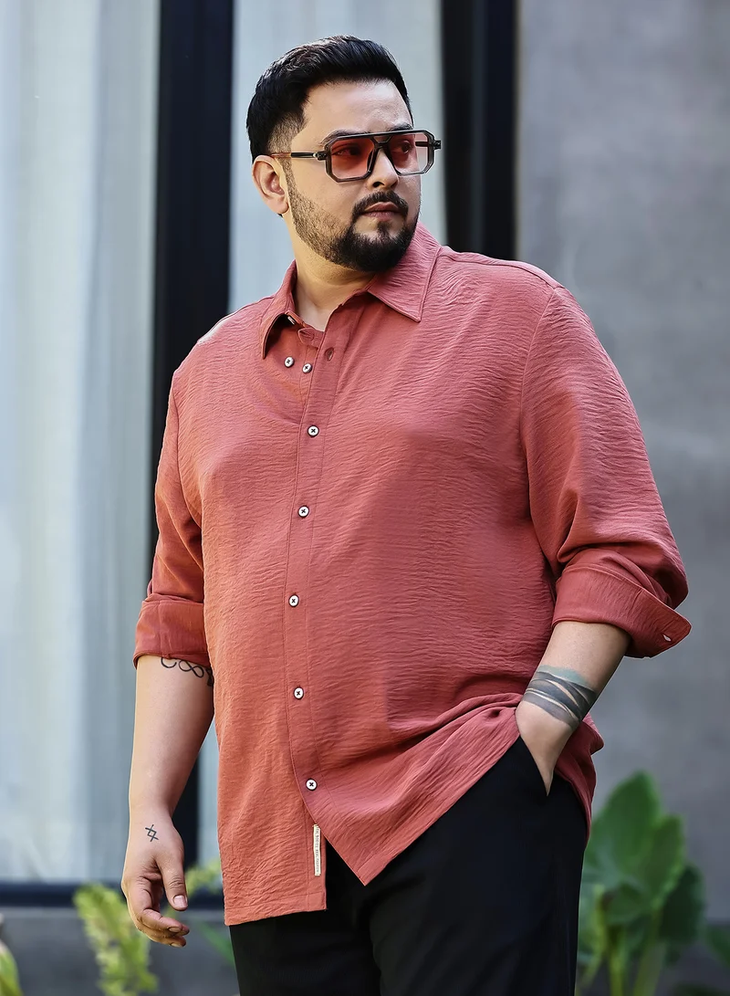 انستافاب بلس قميص رجالي برتقالي مرجاني مقاس بلس مريح كاجوال