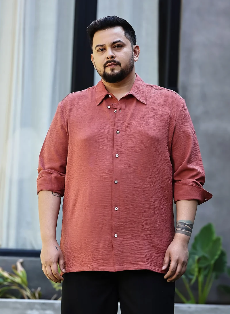 انستافاب بلس قميص رجالي برتقالي مرجاني مقاس بلس مريح كاجوال