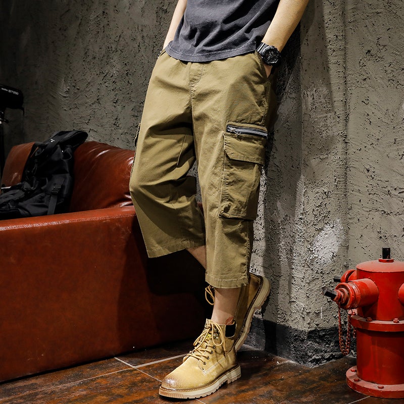 American Style Trendy Brand Overalls Capri Pants Men'S Breeches Loose Plus Size Summer Boys Casual Thin Straight Short Pants - Image 3