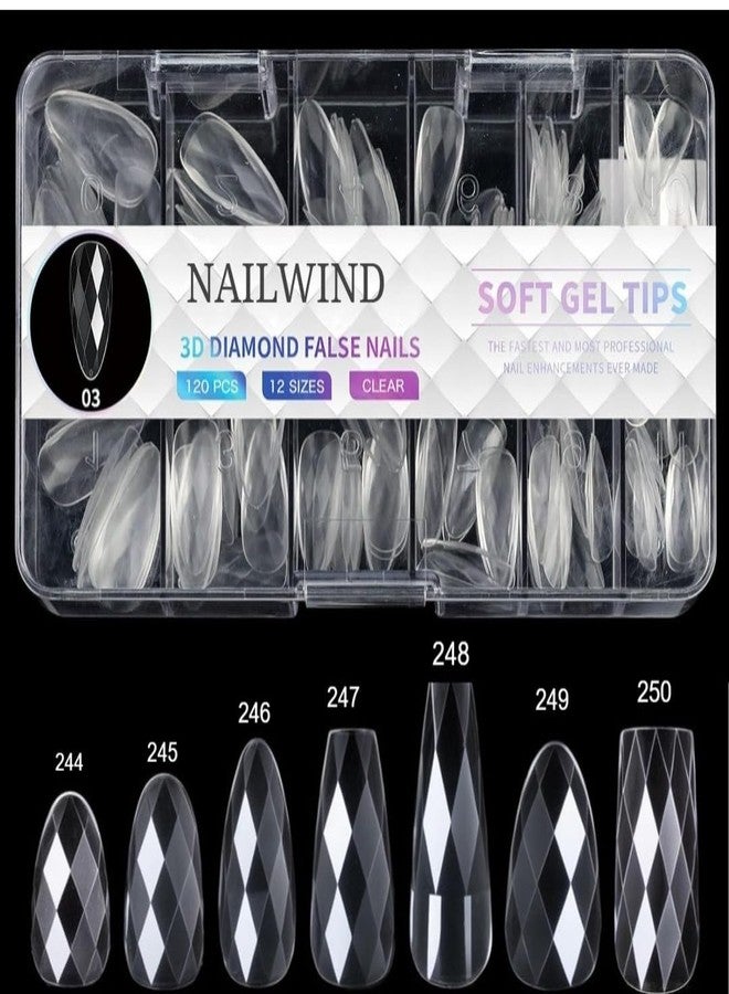 NAILWIND 3D Diamond Shape Designs False Nails,120 Pcs Soft Gel Tips Full Cover Acrylic Nail Tips, Nail Extension 12 Sizes Suitable for Nail Tips Art Salons ? Home (A244) - Image 2