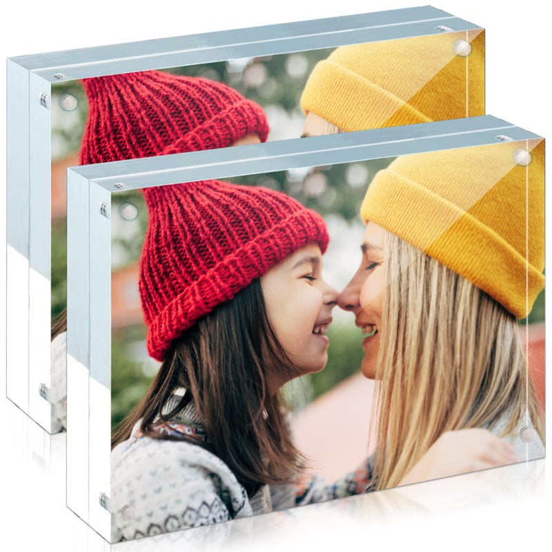 ILYXY 2 Pack Acrylic Frame 8.5x11  20% Thicker  24mm Thick Frameless Clear Picture Frame  Double Sided Magnetic Photo Frame  Free Standing Desktop Display Stand Acrylic Picture Frames - Image 1