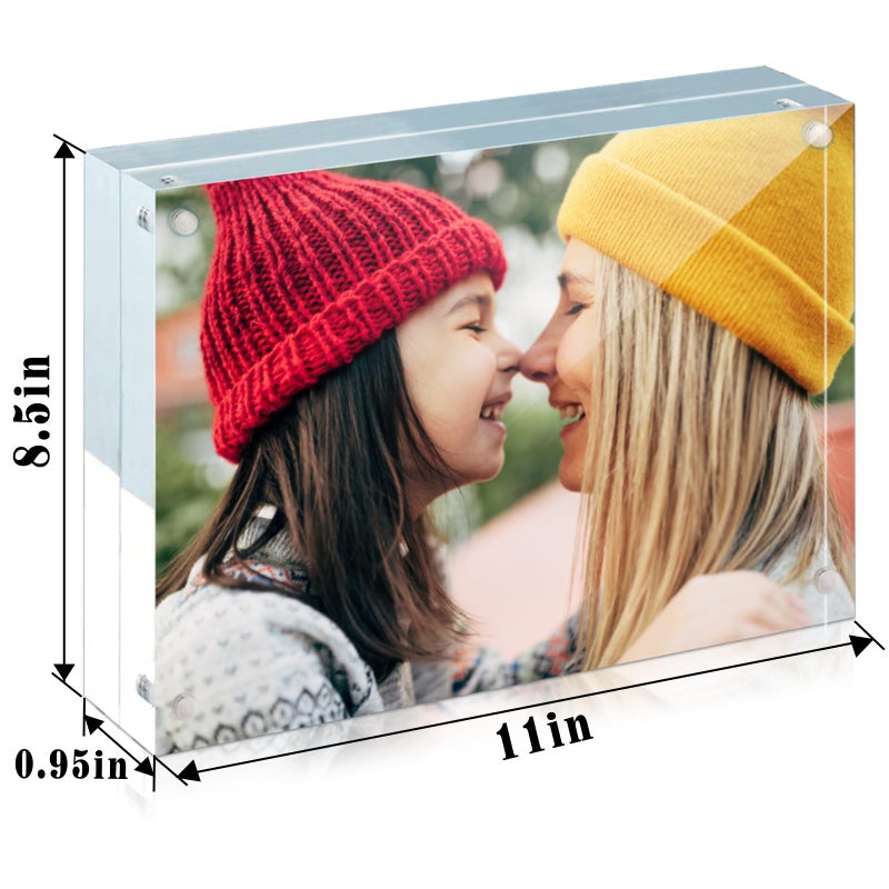 ILYXY 2 Pack Acrylic Frame 8.5x11  20% Thicker  24mm Thick Frameless Clear Picture Frame  Double Sided Magnetic Photo Frame  Free Standing Desktop Display Stand Acrylic Picture Frames - Image 2