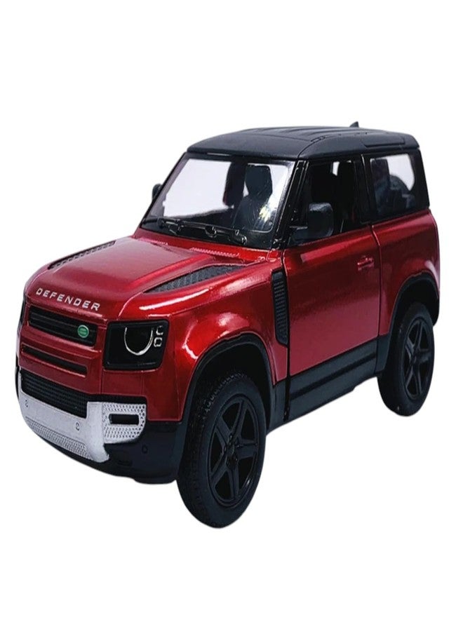 Mayatra's Die-cast Land Rover Defender Model Car, 1:36 Scale, White and Black, Metal Construction, Opening Doors, Rubber Tires, Collectible Display Piece, 15 x 5 x 5 cm (RED)