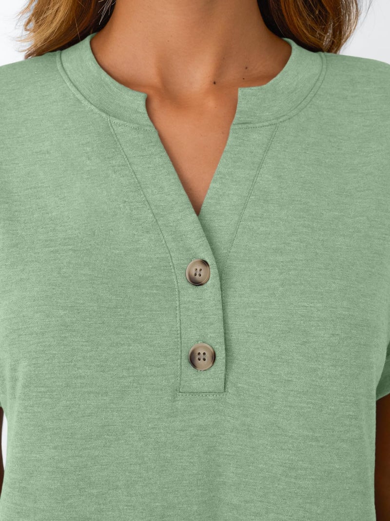 AUTOMET Women's Short Sleeve Shirts Henley Dressy Casual Summer Tops 2026 Spring Fashion Blouses Trendy Cute T-Shirts Business Work Outfits Clothes LitGreen L - Image 5