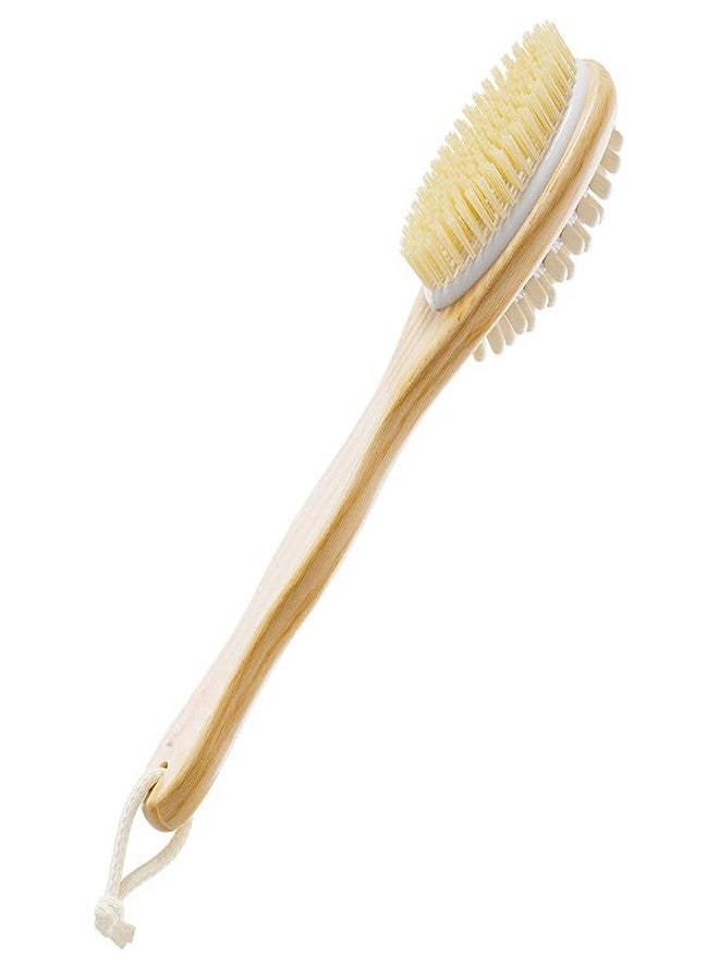 ELOTES 2 in 1 Bath Body Exfoliating Brush,Shower Back Cleaning Scrubber with Long Wooden Handle,40.5CM Dry or Wet Skin Exfoliator Brush with Soft and Stiff Bristles Back Washer.Stimulates Blood Circulation. - Image 1