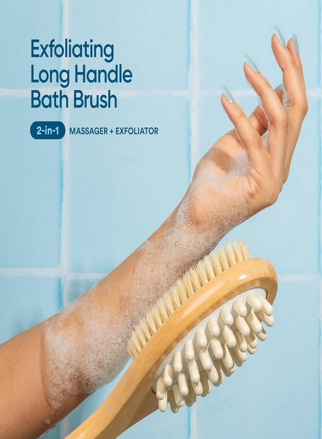 ELOTES 2 in 1 Bath Body Exfoliating Brush,Shower Back Cleaning Scrubber with Long Wooden Handle,40.5CM Dry or Wet Skin Exfoliator Brush with Soft and Stiff Bristles Back Washer.Stimulates Blood Circulation. - Image 2
