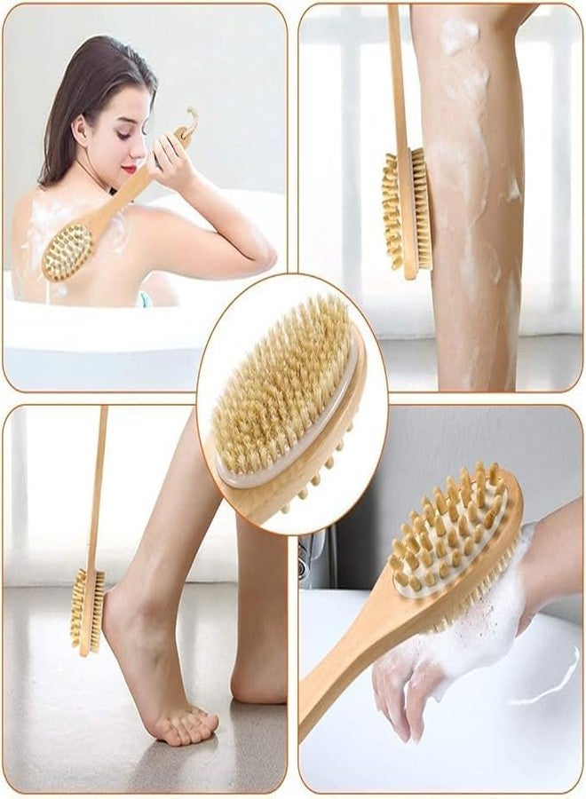 ELOTES 2 in 1 Bath Body Exfoliating Brush,Shower Back Cleaning Scrubber with Long Wooden Handle,40.5CM Dry or Wet Skin Exfoliator Brush with Soft and Stiff Bristles Back Washer.Stimulates Blood Circulation. - Image 4