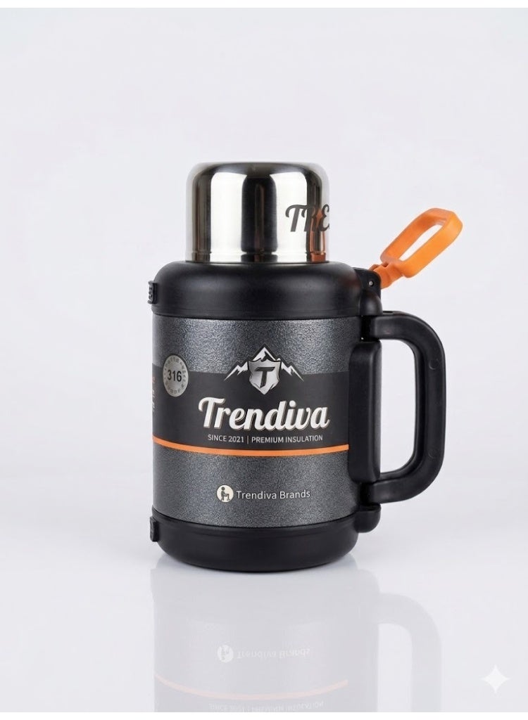Trendiva 2L Vacuum Insulated Camping Flask – 316 Stainless Steel Thermos Water Bottle with Handle & Cup | Double Wall Thermal Jug for Hot & Cold Drinks, Travel, Hiking, Sports, Outdoor Adventure - Image 1