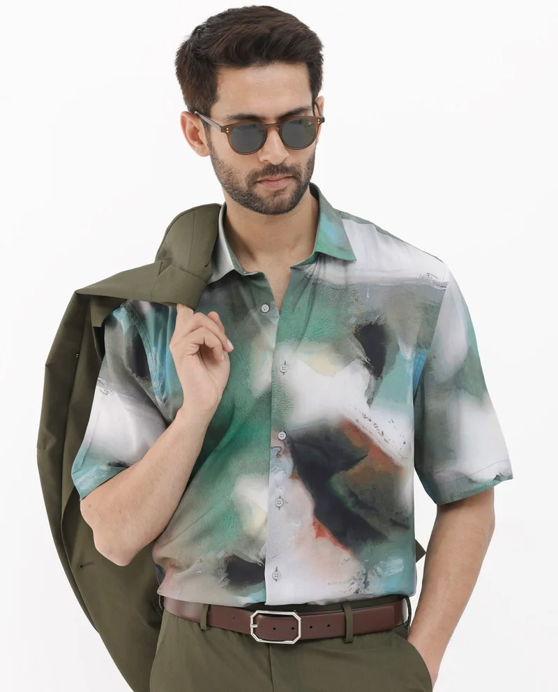 Rare Rabbit Men's Abstract Print Boxy Shirt