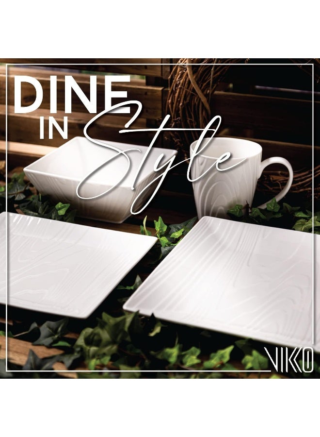 Vikko Square DinnerWare Sets 16pc Dinnerware Set Fine Woodgrain Design Service for 4 Porcelain Dinnerware Sets Ivory - Image 3
