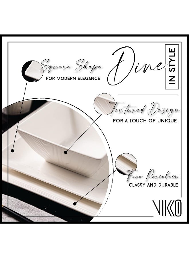 Vikko Square DinnerWare Sets 16pc Dinnerware Set Fine Woodgrain Design Service for 4 Porcelain Dinnerware Sets Ivory - Image 2