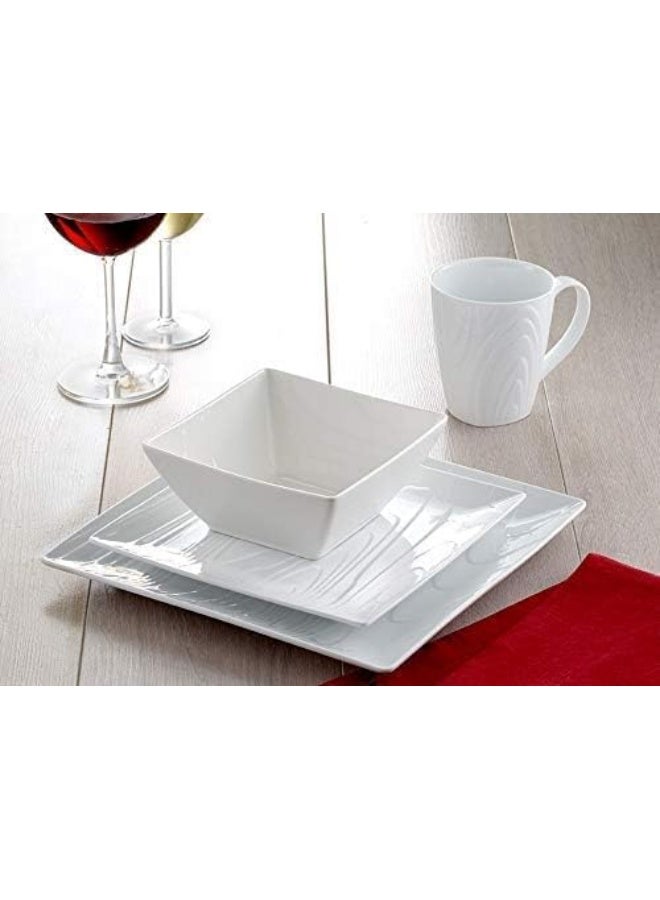 Vikko Square DinnerWare Sets 16pc Dinnerware Set Fine Woodgrain Design Service for 4 Porcelain Dinnerware Sets Ivory - Image 1