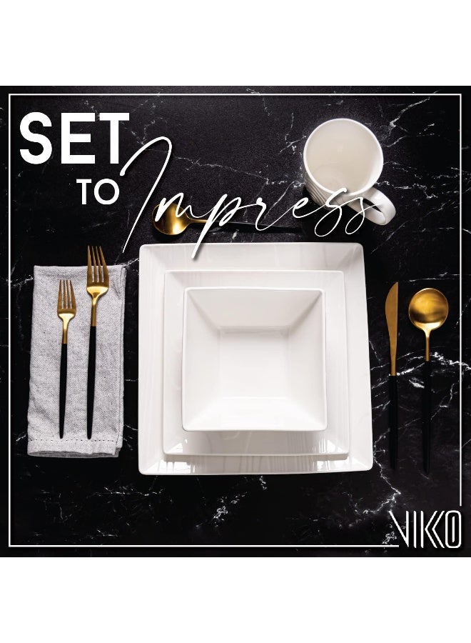 Vikko Square DinnerWare Sets 16pc Dinnerware Set Fine Woodgrain Design Service for 4 Porcelain Dinnerware Sets Ivory - Image 4