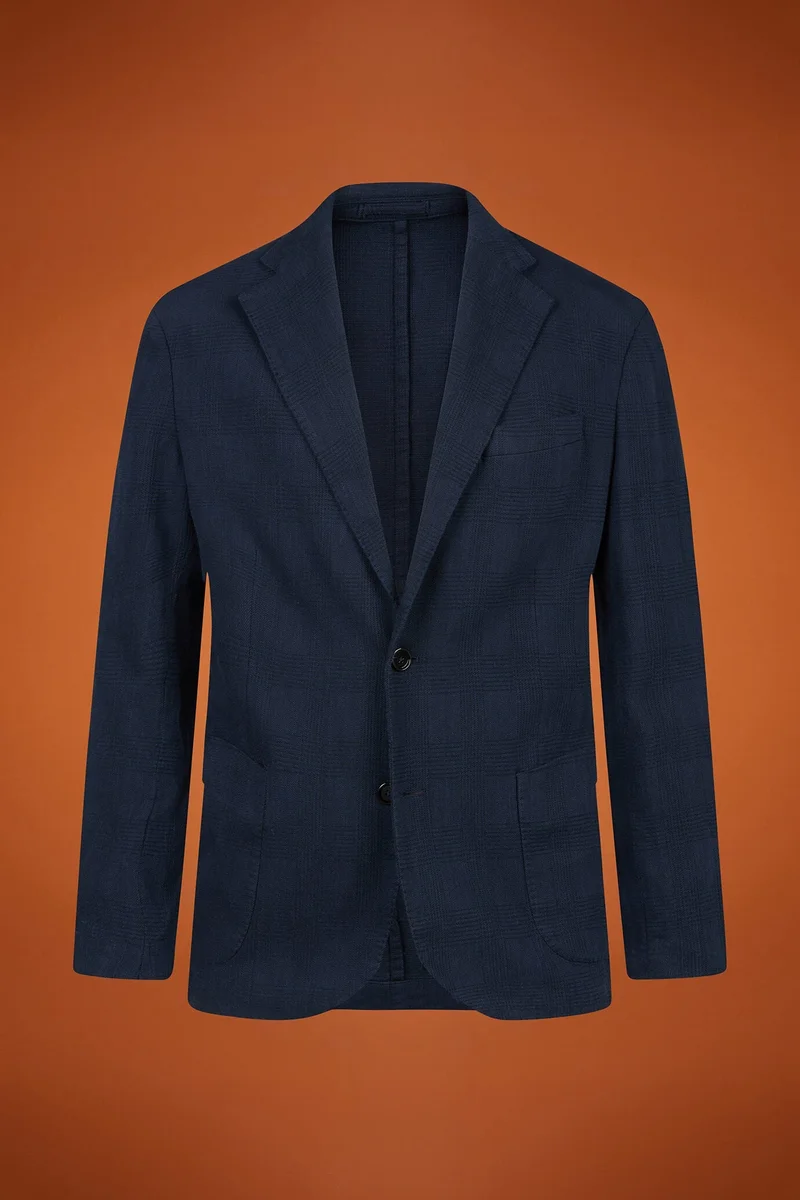 Doppelganger Men's unlined single-breasted blazer with patch pockets Prince of Wales design regular fit - Blue