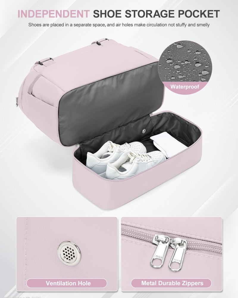 livbote Weekender Bags for Women, Travel Duffel Bag with Shoe Compartment & Wet Pocket, Carry On Personal Item Overnight Tote Duffle Bag for Airlines - Lotus Pink - Image 5
