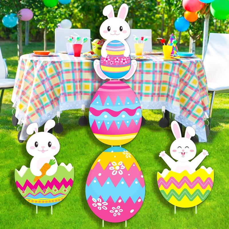 CiniQy 5 PCS 48 Inch Easter Yard Signs PP Safe Material Waterproof Outdoor Lawn Decorations with Stakes, Jumbo Funny Bunny and Egg Decor for Party Spring Garden Patio Holiday Display Supplies - Image 3