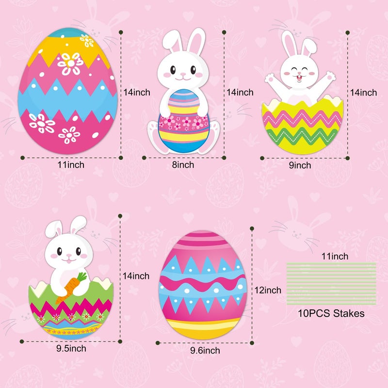 CiniQy 5 PCS 48 Inch Easter Yard Signs PP Safe Material Waterproof Outdoor Lawn Decorations with Stakes, Jumbo Funny Bunny and Egg Decor for Party Spring Garden Patio Holiday Display Supplies - Image 5