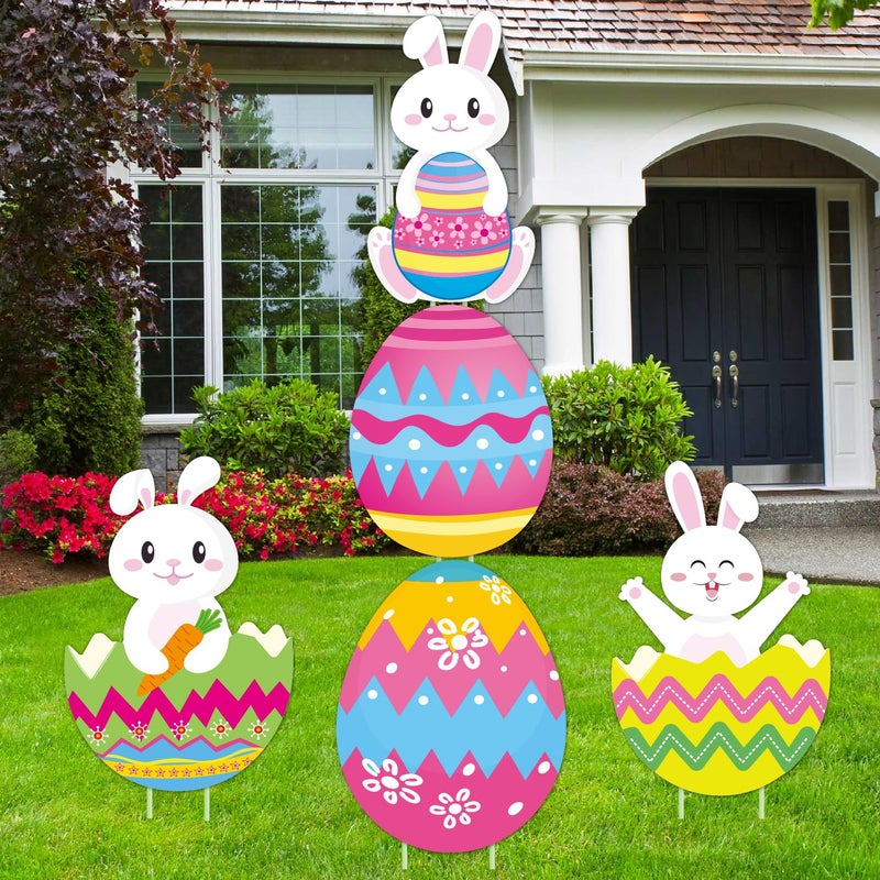 CiniQy 5 PCS 48 Inch Easter Yard Signs PP Safe Material Waterproof Outdoor Lawn Decorations with Stakes, Jumbo Funny Bunny and Egg Decor for Party Spring Garden Patio Holiday Display Supplies - Image 1