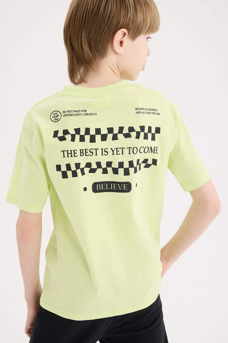 ديفاكتو Boy Crew Neck Back Printed Short Sleeve T-Shirt
