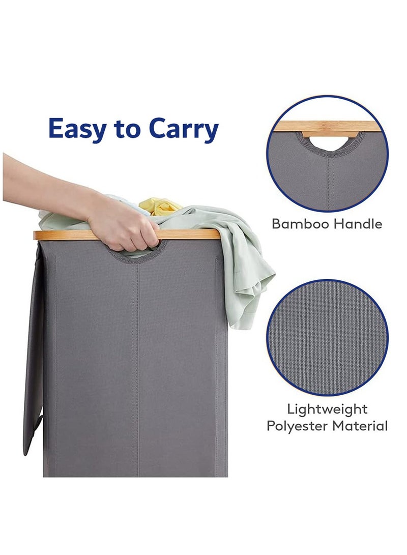 عربست سلة غسيل، سلة غسيل بغطاء وأكياس غسيل قابلة للإزالة، صندوق غسيل للحمام، غرفة النوم (رمادي) - Image 2