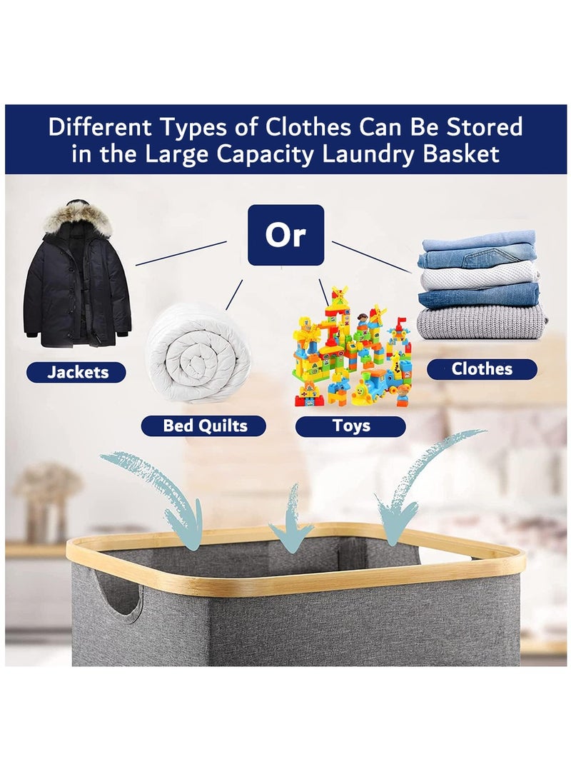 عربست سلة غسيل، سلة غسيل بغطاء وأكياس غسيل قابلة للإزالة، صندوق غسيل للحمام، غرفة النوم (رمادي) - Image 5